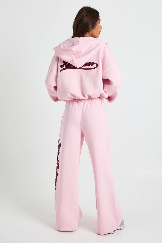 boohoo Dames Ath Archive Jogger met rechte pijpen en applique van dezelfde stof | Roze | Maat: Medium