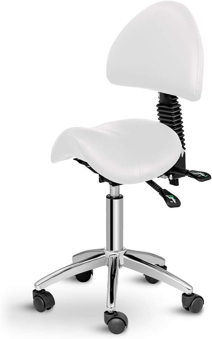 Zadelstoel - Ergonomische Kruk - Comfortabel Werken - Kantelbare Rugleuning - Tot 150 kg - Wit