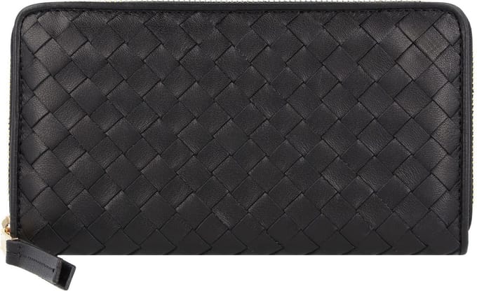 abro Leren Portemonnee Leather Piuma Weaving Zip Wallet Black / Gold Zwart
