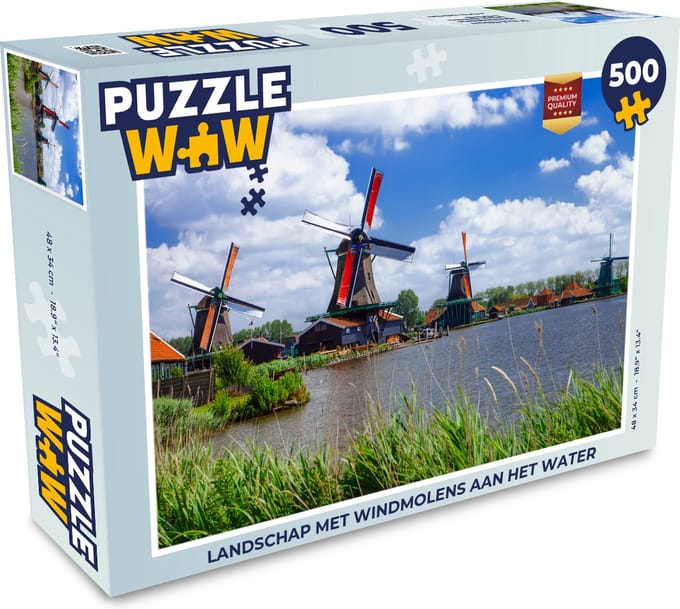 Puzzel Landschap met windmolens aan het water - Legpuzzel - Puzzel 500 stukjes