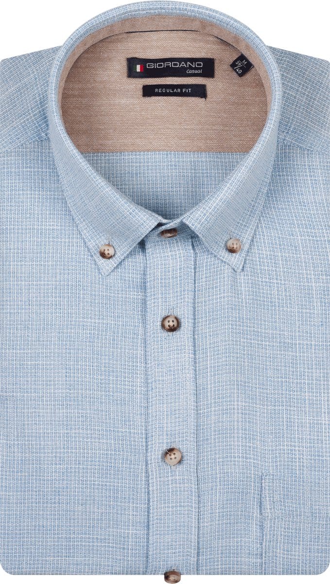 Giordano – Ivy – Heren Overhemd – Button Down – Structuur - Gestreept Overhemd – Angel Falls – Blauw – 617110-61