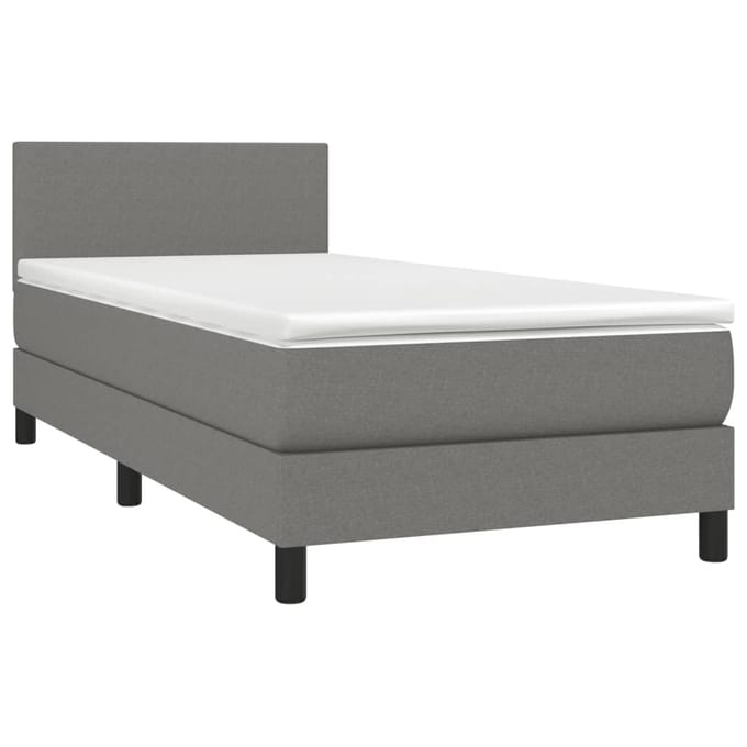 vidaXL - Boxspring - met - matras - en - LED - stof - donkergrijs - 100x200 - cm