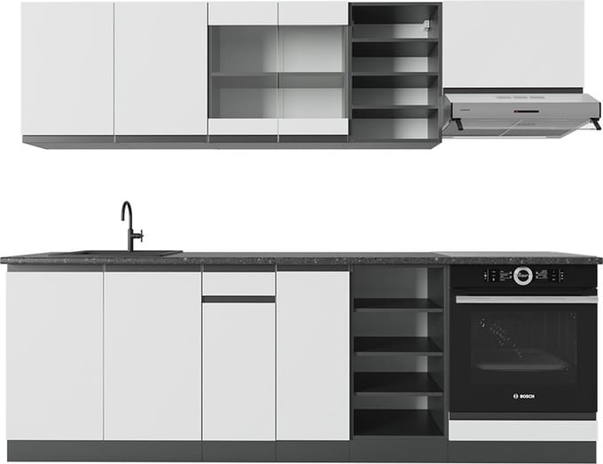 Vicco R-Line Complete keukeneenheid – 240 cm J-vorm Wit/antraciet