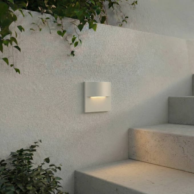 Lindby LED wand inbouwlamp Alune, wit, gebogen, 8x8cm, IP65