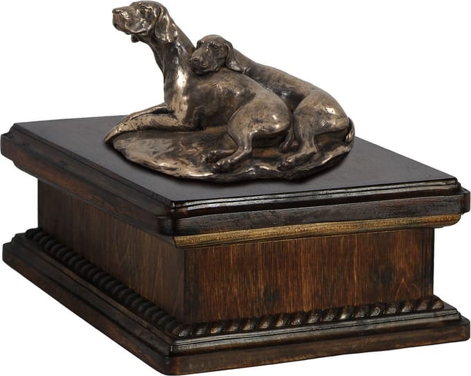 Weimaraner urn met beeldje - elegante urn voor hondenas
