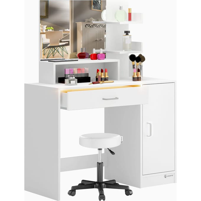 Casaria Make up Tafel Jocelyn - Kruk Opbergruimte 140x90x40cm - Wit