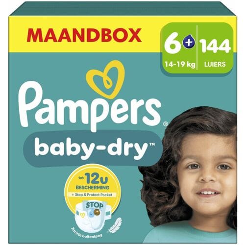 Pampers Baby-Dry Disposable Luiers Maat 6+ - Maandbox 144 stuks voor ultieme nachtbescherming en droogheid