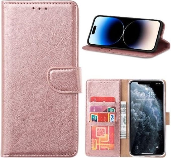 Cityhoesje - iPhone 16 Plus Book Case – Hoesje – Magneetsluiting – Roségoud