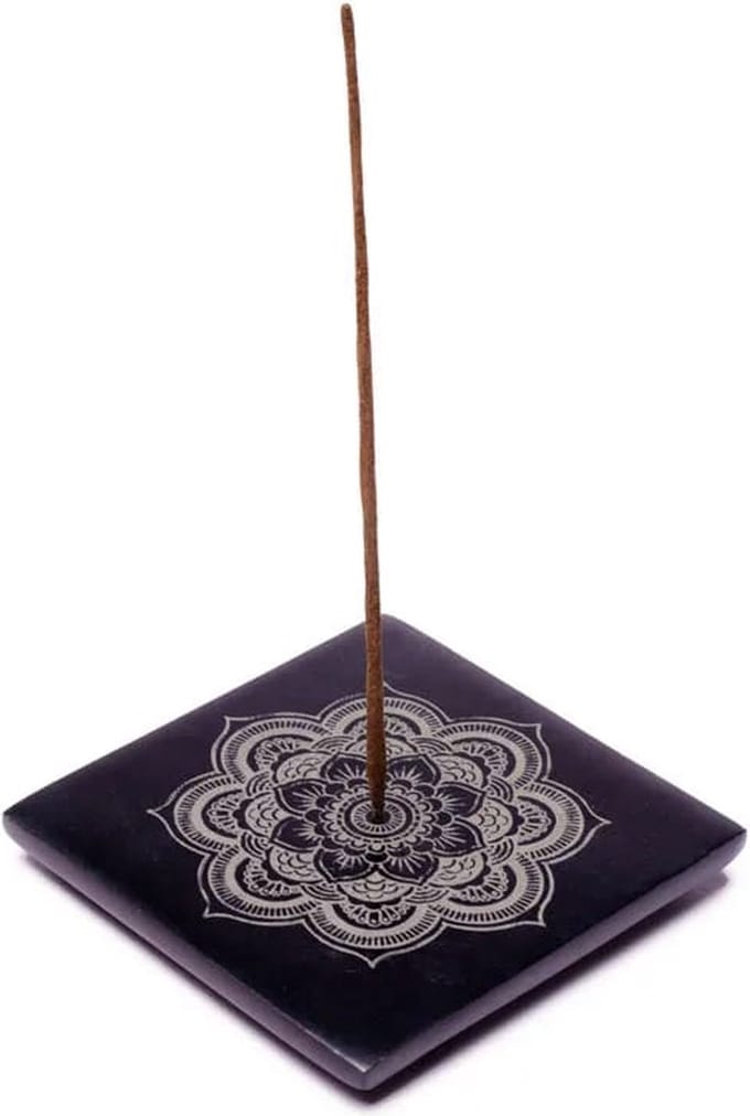 Wierookbrander zeepsteen zwart met mandala - 10.5 - Zeepsteen - Zwart