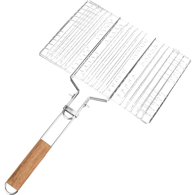 BBQ Wire Mesh Grill Net Barbecue Grilled Fish Clip Outdoor Camping Tool white