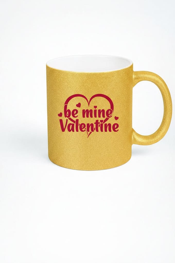 Valentijn Gouden Glitter Mok 'Be Mine Valentine' met Hartjes - Romantisch Cadeau