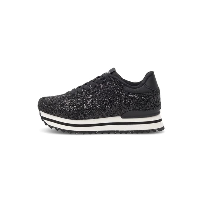 Woden Ronja Glitter Plateau Sneakers zwart - Maat 37