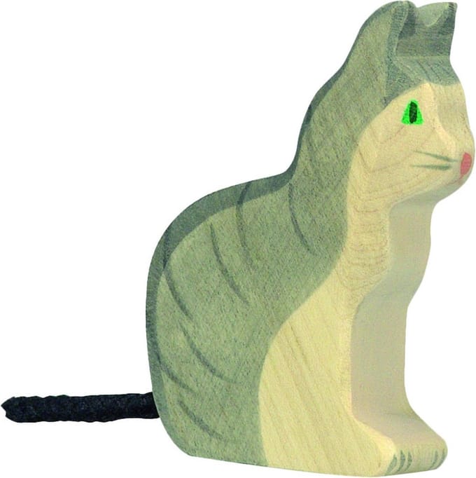 HOLZTIGER Boerderij - Kat Zittend - 7X2X8Cm - Houten Figuur - Handgemaakt
