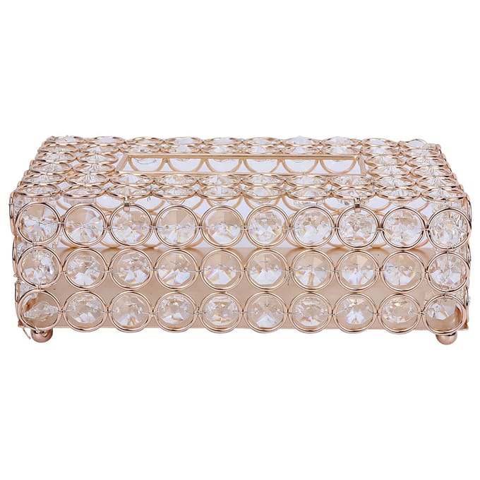 Boîte à mouchoirs rectangulaire en cristal artificiel Support de rangement pour papier mouchoir Décoration intérieure (Or) white