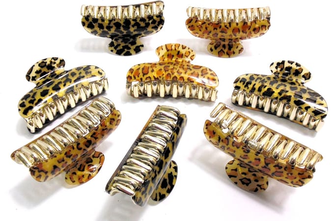 8 tijger-print haarklemmen 6,5 cm 4x / lichtbruin / 4x donkerbruin
