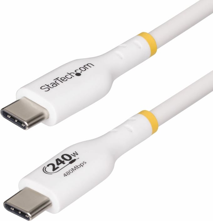 StarTech.com 4m USB-C Laadkabel, Charge & Sync, 240W (5A) PD EPR, USB 2.0, Laptop Type C Laadkabel, USB-IF Gecertificeerd, TPE Mantel - Witte USB-C Oplaadkabel