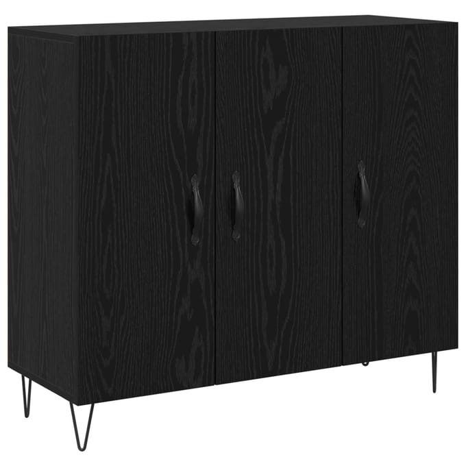 vidaXL - Dressoir - Zwart - Eiken - 90 - x - 32,5 - x - 80 - cm - Bewerkt - hout