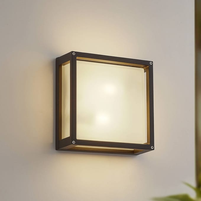 Lucande - Wandlamp buiten - 2lichts - Aluminium, glas - H: 25 cm - E27 - antraciet, melkglas