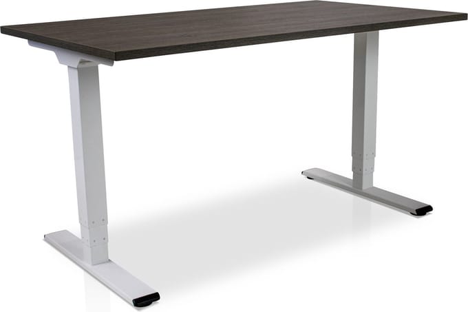Zit-sta bureau elektrisch verstelbaar - MRC COMFORT NEN-EN 527 | 140 x 80 cm | frame wit - blad bruin eiken