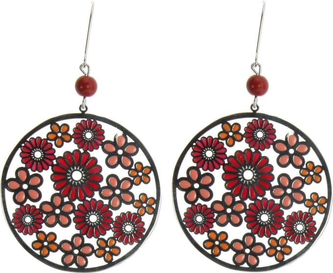 Behave - Oorhangers dames - Boho flower stijl - Rood - Nikkelvrij