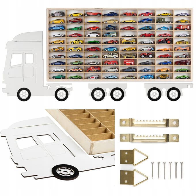 Houten Speelgoedauto Rek met 80 Vakjes - Organizer voor Modellen