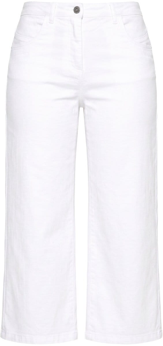 Ulla Popken - Dames - Jeans culotte kuitlang wijde pijpen Marlene broek - Sneeuwwit - Maat 62