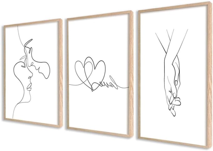 Poster Set - Wanddecoratie Prints - Woonkamer Decoreren - Set van 3 - 50x70 cm - Liefdeslijn