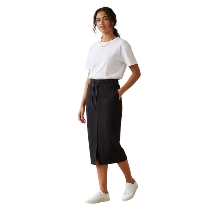 Off White Midi-rok van gestructureerd fleece voor dames (Zwart, Wit)