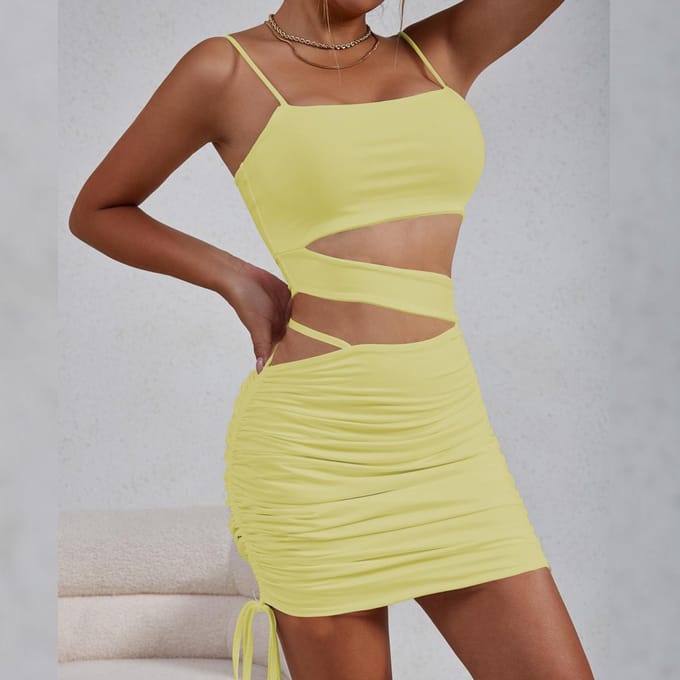 Robe d'été pour femme sexy à bretelles creuse plissée mise à jour M