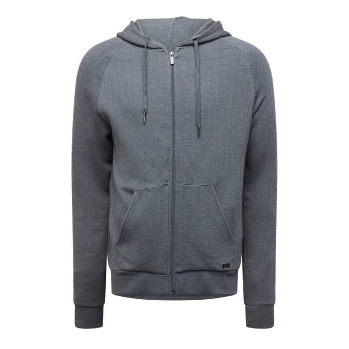 Boss Heren Heritage Geribbelde Raglan Volledige Rits Hoodie (Midden Grijs)