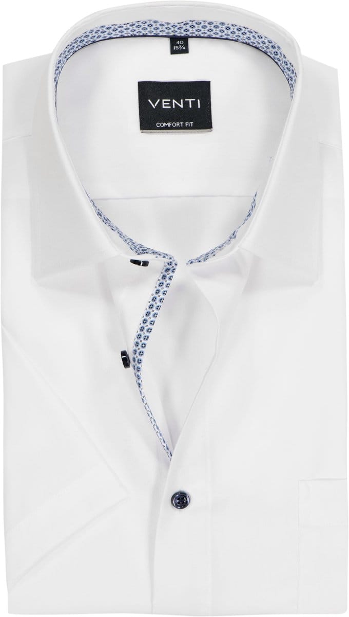 VENTI CASA MODA comfort fit overhemd - korte mouw - structuur - wit - Strijkvrij - Boordmaat: 56