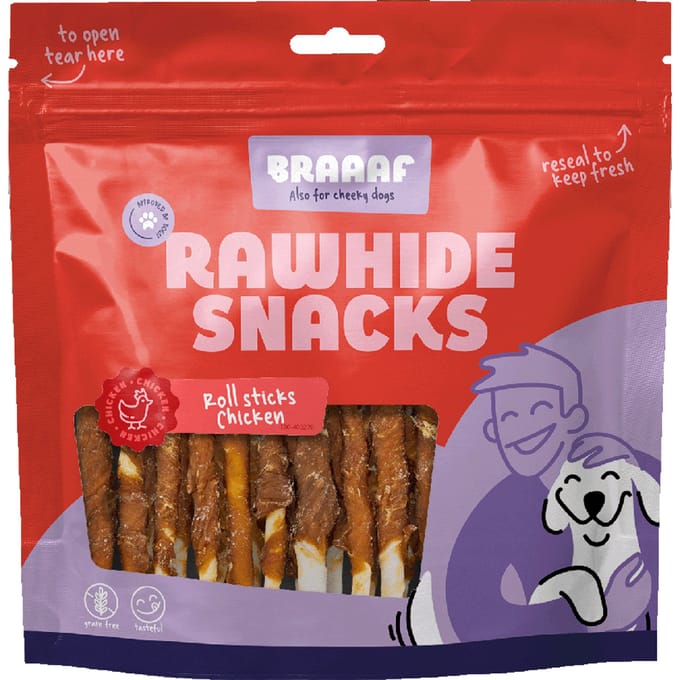 2x30 stuks Roll Sticks met Kip (12,5 cm) Braaaf Hondensnacks