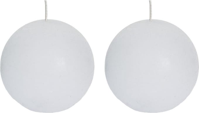 Spaas rustieke bolkaars - wit - 2x - D8 cm - 24 branduren - ronde kaarsen