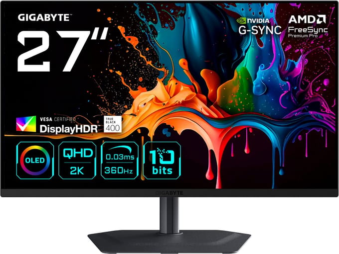 27" GIGABYTE MO27Q3 - 2560x1440 (QHD) - 360Hz - QD-OLED - 18W USB-C - KVM switch