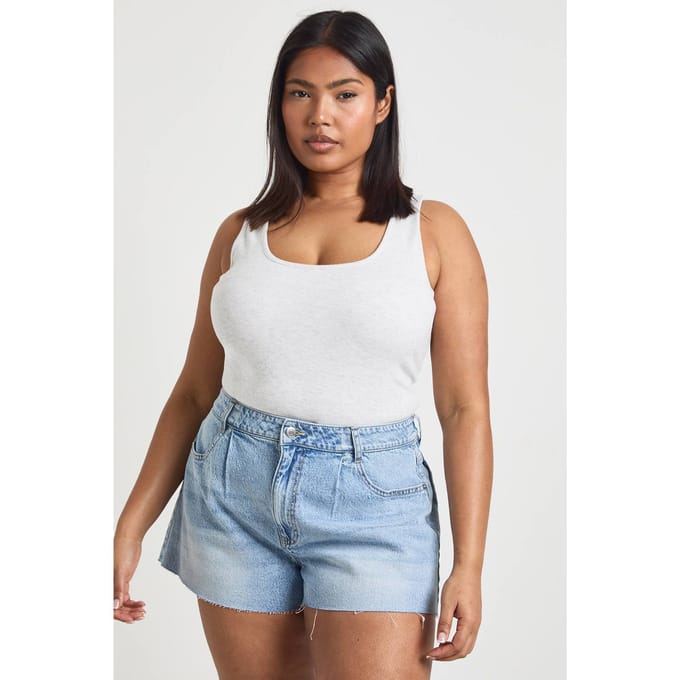 boohoo Dames Plus Flippy Denimshort met wijde pijpen | Licht Gebleekt | Maat: 44