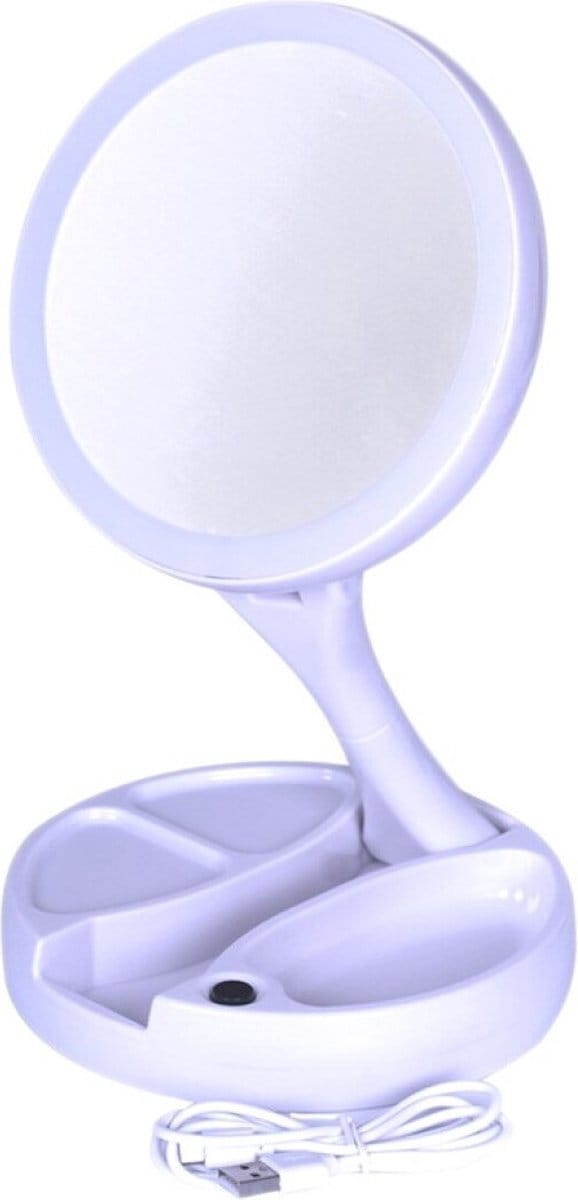 Make-up spiegel opvouwbaar met LED licht 16 cm wit - Grimeerspiegel