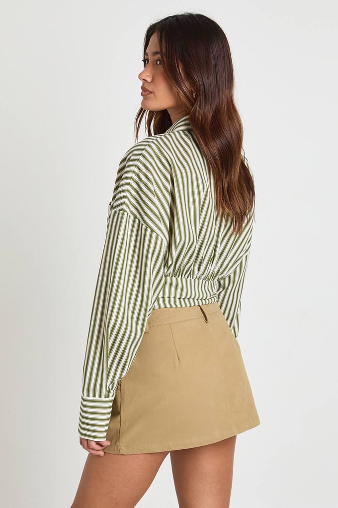 boohoo Dames Twill Mini Rokbroek | Olive | Maat: 8