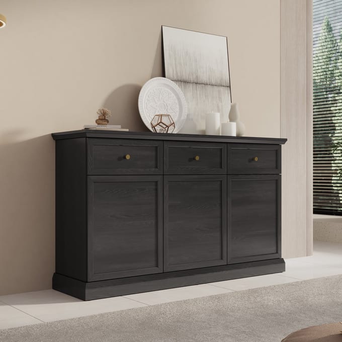 Meubella - Dressoir Leroy - Zwart eiken - 146 cm