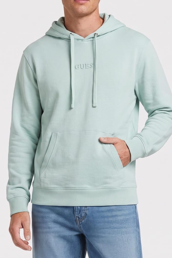 GUESS  Eco Roy Embossed  H Minty Mist Größe: M | Kaputzenpullis Outlet | Herren | Cyan