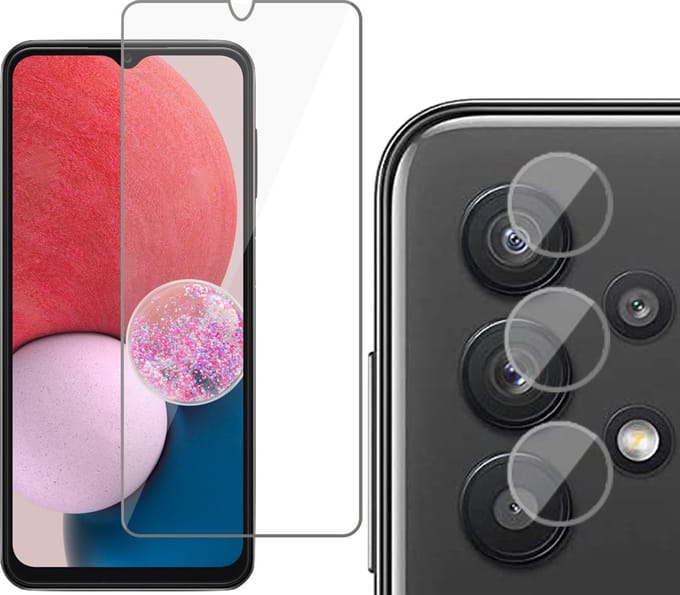 Screenprotector geschikt voor Samsung Galaxy A13 4G - Gehard Glas Beschermglas Tempered Glass Screen Protector - Camera Lens Protector