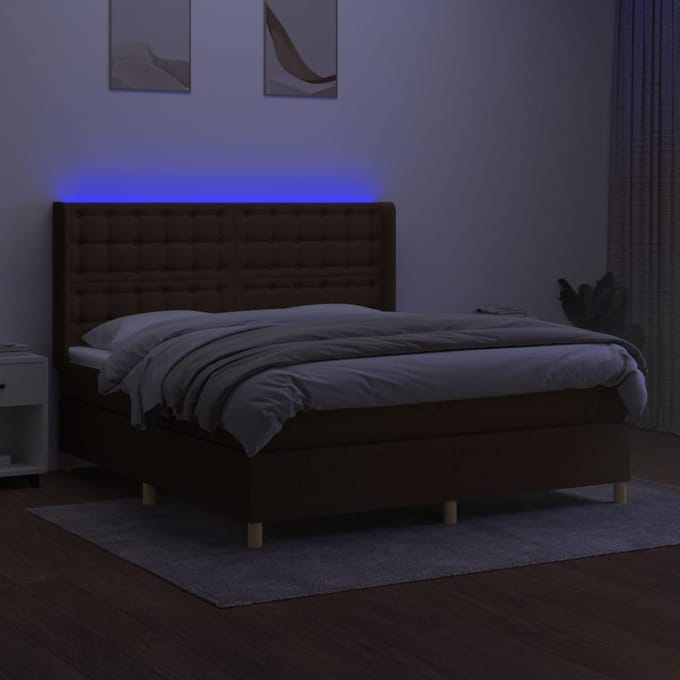 vidaXL - Boxspring - met - matras - en - LED - stof - donkerbruin - 180x200 - cm