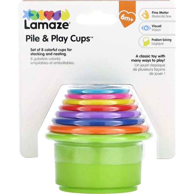 Lamaze, gobelets empilables et ludiques, 6 mois et plus, ensemble de 8 pièces white