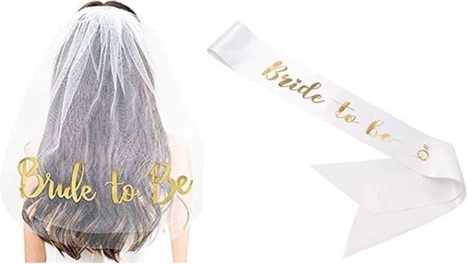 Heble® - Bride-to-Be Sluier & Sjerp - Wit & Goud - Vrijgezellenfeest Artikelen