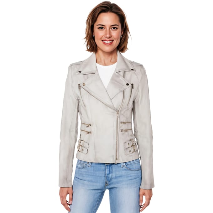 Dames leren witte Brando bikerjack - Constantia