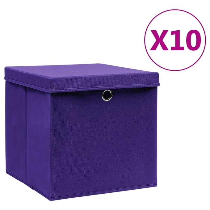 vidaXL - Opbergboxen - met - deksel - 10 - st - 28x28x28 - cm - paars