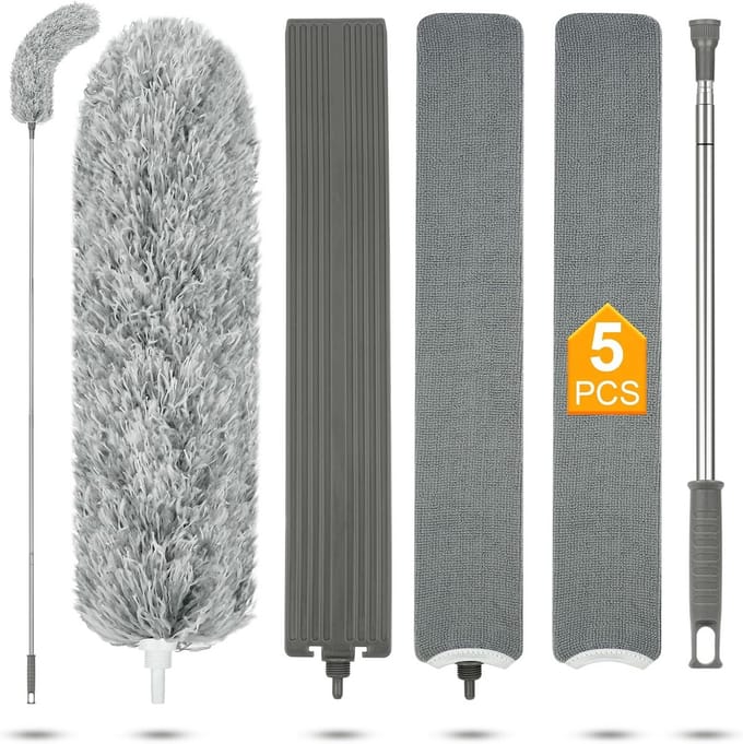 Telescopische Stofzuiger Set - Pack van 5 - Verstelbare Lengte - Wasbare Microvezel - Aluminiumlegering Steel