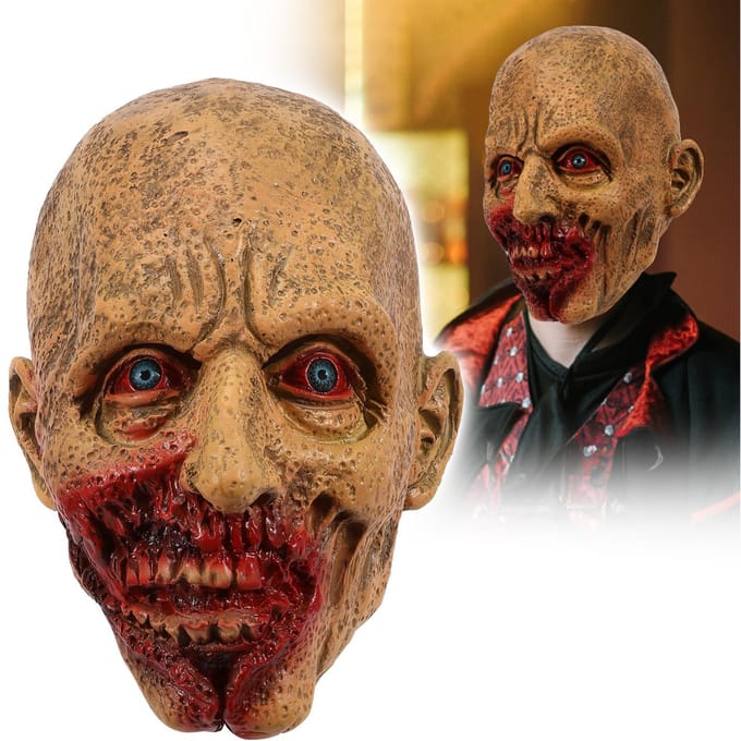 Bouche tordue, yeux bleus, masque de zombie One size fits all adults rouge