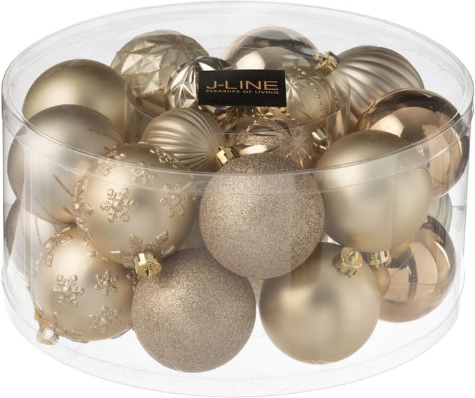 J-Line kerstbal - kunststof - beige/ecru - doos van 30