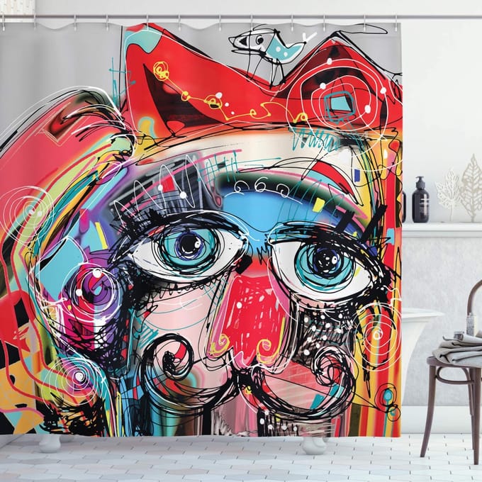 ABAKUHAUS douchegordijn kunst – graffiti Sketchy, 175x180 cm, multicolor