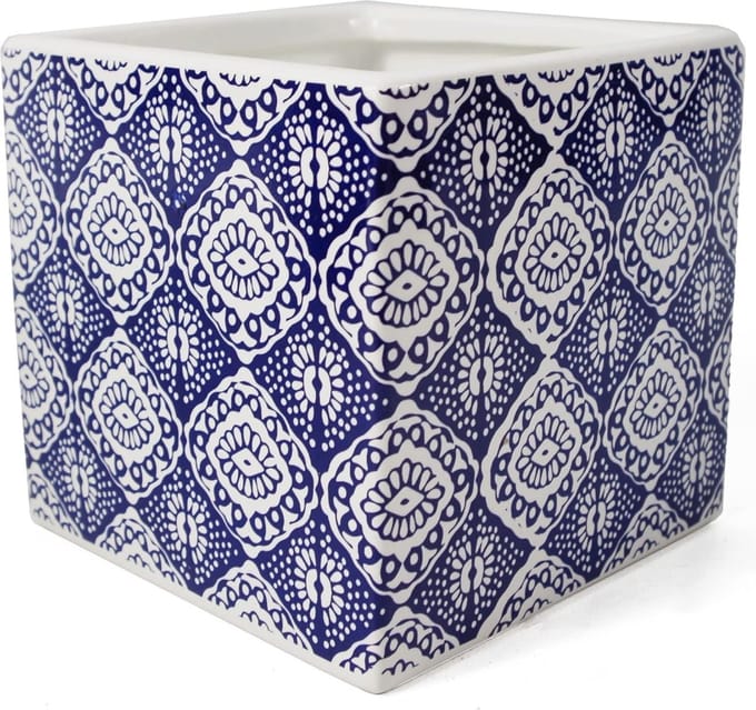 Keramiek Kubus Plantenbakken 12 x 12 x 12 cm Blauw/Wit